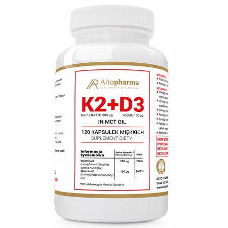 ALTO PHARMA WITAMINA K2 MK7 + D3 IN MCT OIL 120 kapsułek