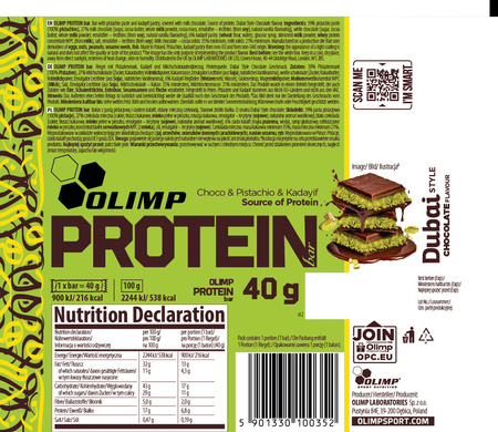 BATON PROTEINOWY OLIMP PROTEIN BAR 40g O SMAKU DUBAJSKIEJ CZEKOLADY