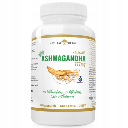 Kapsułki ashwagandha Natural Herbs 777 mg 90 szt. bezglutenowe wegańskie